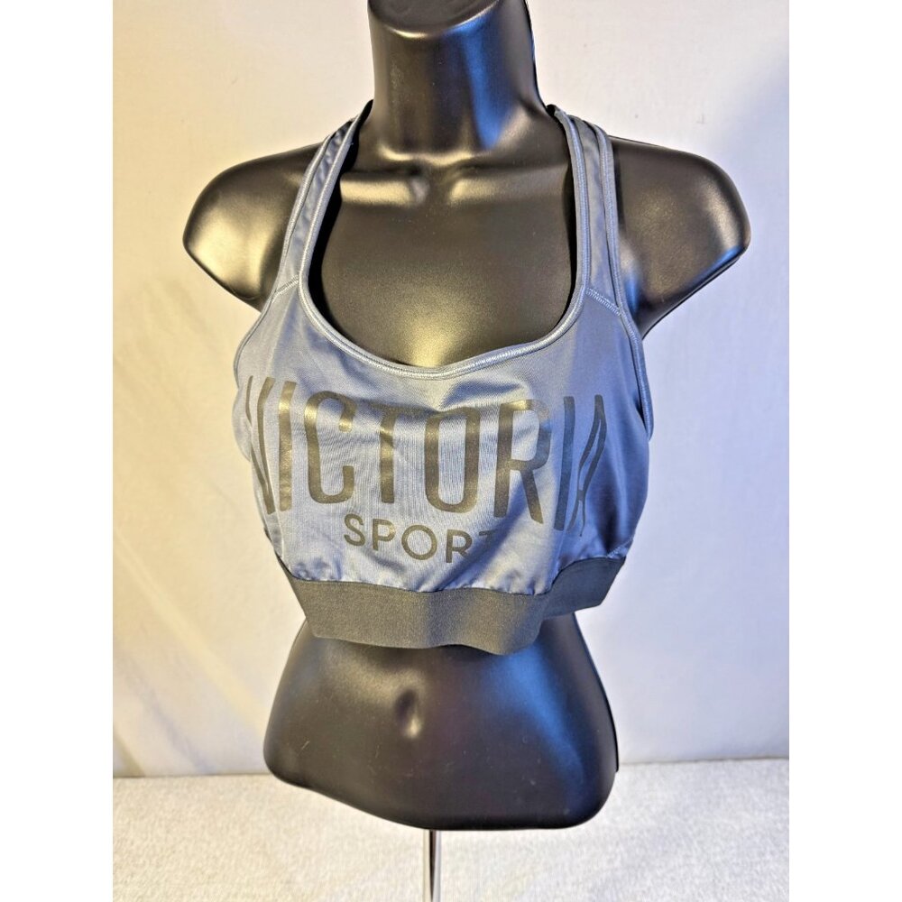 Victoria's Secret Sports Bra Top Women’s XL Gray Logo Sport Racerback Workout